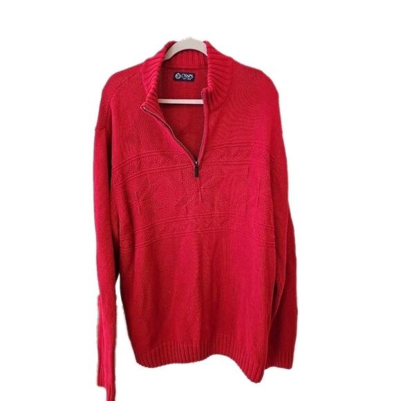 Mens XL Sweater Red Pullover Chaps Ralph Lauren Crew Neck 100% Cotton - Picture 1 of 5